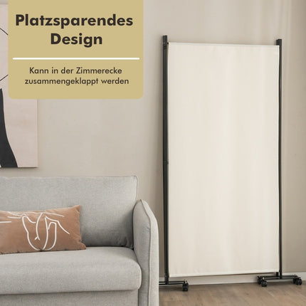 Room Divider with Wheels, 3 Panels, Foldable, Beige, 180 cm