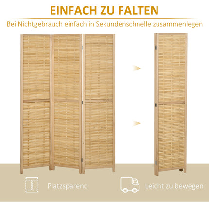 Foldable room divider in bamboo - 3-part privacy screen 120x170cm