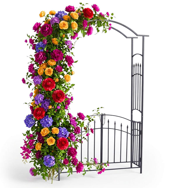 Rose Arbor With Double Gate – Black Metal Garden Trellis