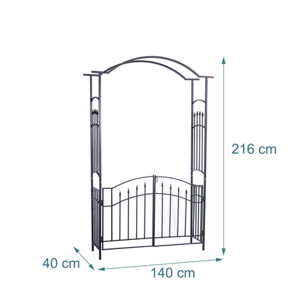 Rose Arbor With Double Gate – Black Metal Garden Trellis