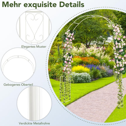 Rose Arch Arch Metal Garden Arch for Climbing Plants & Roses Trellis Country House Style 167 x 37 x 240 cm White