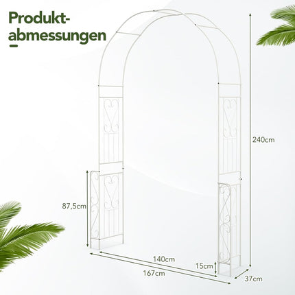 Rose Arch Arch Metal Garden Arch for Climbing Plants & Roses Trellis Country House Style 167 x 37 x 240 cm White