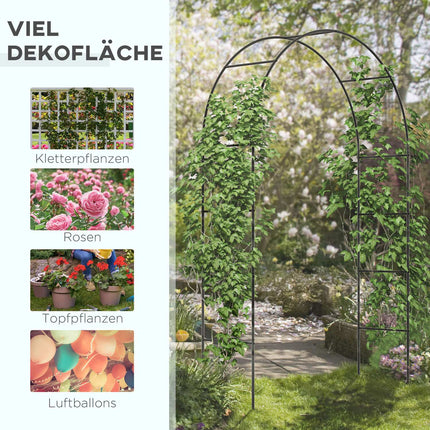 Metal garden arch for climbing plants - Black, 140x40x240 cm