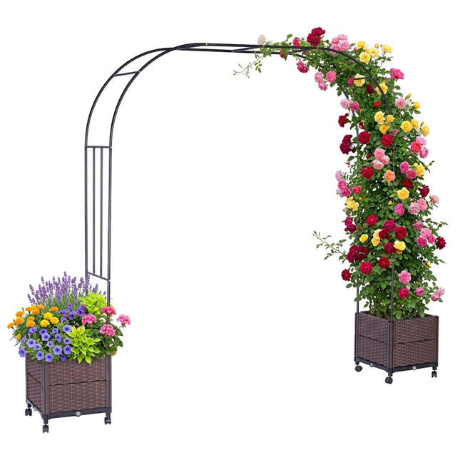 Rose Arch With 2 Planters, Locking Casters, Water Reservoir