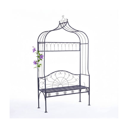 Rose Arch With Bench – Black Metal Garden Trellis