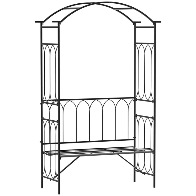 Black Metal Rose Arch Bench - Garden Trellis, 115x50x203 cm