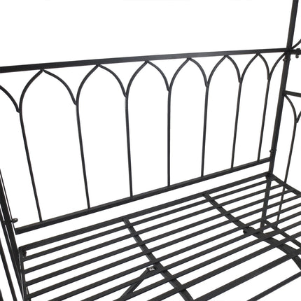 Black Metal Rose Arch Bench - Garden Trellis, 115x50x203 cm