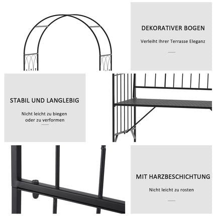 Metal garden arch with bench - Black, 121 x 50 x 203 cm