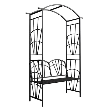 Rose Trellis Bench – Black Metal Arch for Climbers