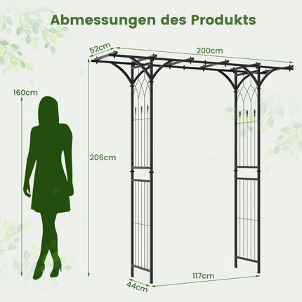 Rose arch metal garden arch for climbing plants archway garden 200 x 52 x 206 cm black