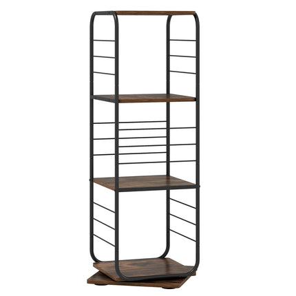 Rotating 4-Tier Bookshelf, 360 Metal Frame, Rustic Brown