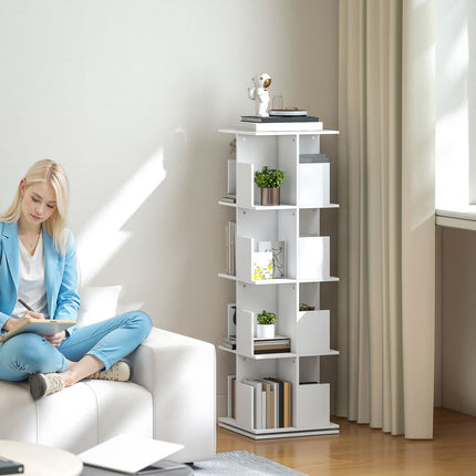 Rotating Bookshelf, 4 Tiers, 16 Compartments, White MDF
