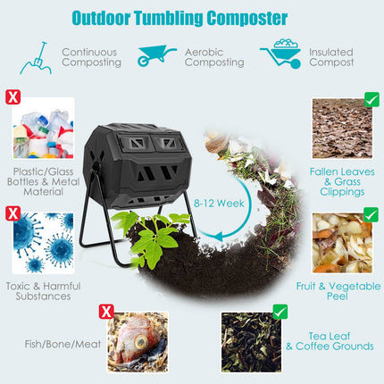 Rotating Compost Bin, 160L Dual Chamber Garden Tumbler