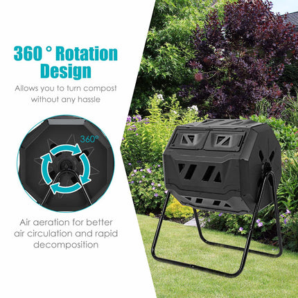 Rotating Compost Bin, 160L Dual Chamber Garden Tumbler