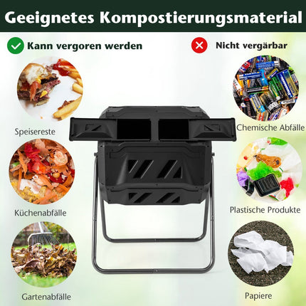 Rotating Dual Chamber Compost Bin, 160L, Black