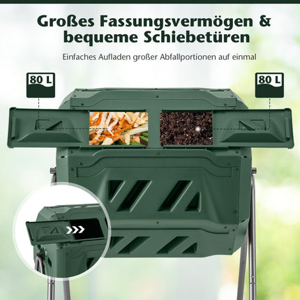 Rotating Dual-Chamber Compost Tumbler, 160L Capacity