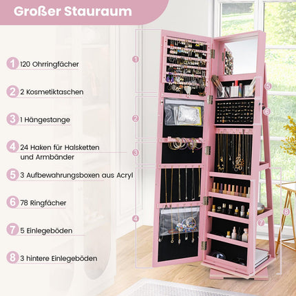 Rotating Jewelry Armoire with Full-Length Mirror, Pink