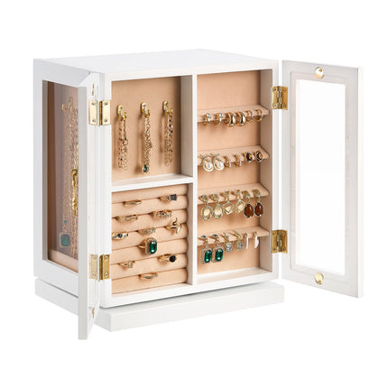 Rotating Jewelry Box Organizer, 5 Drawers, Necklace Hooks