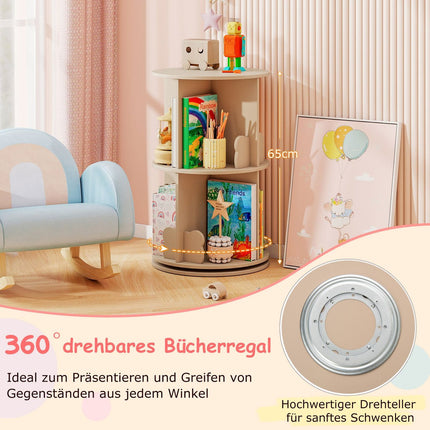 Rotating Kids Bookshelf – 2-Tier, Bunny Dividers, 360° Access