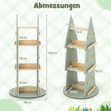 Rotating Kids Bookshelf – Tree Design, 4-Tier, 360° Access