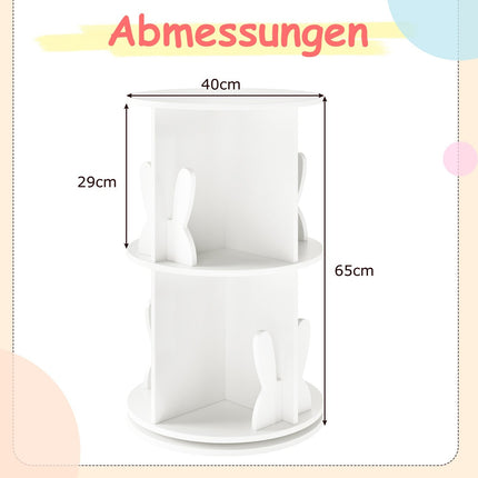 Rotating Kids Bookshelf with 2-Tier Bunny Dividers, 360° 40x40x65cm