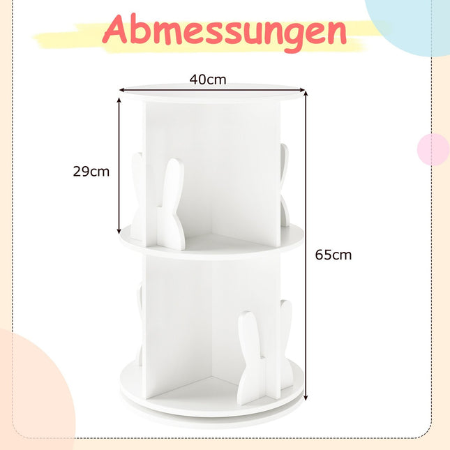 Rotating Kids Bookshelf with 2-Tier Bunny Dividers, 360° 40x40x65cm