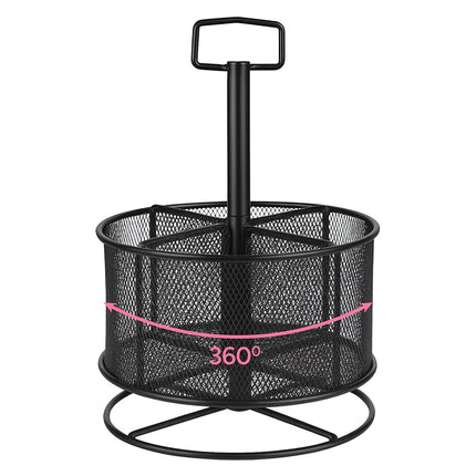 Rotating Metal Desk Organizer, Black, 4 Compartments