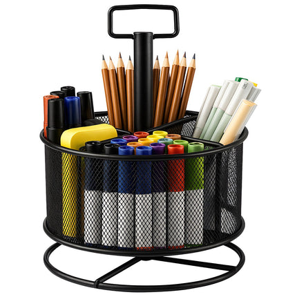 Rotating Metal Desk Organizer, Black, 4 Compartments