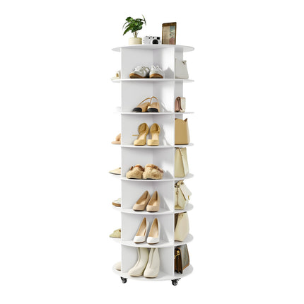 Rotating Shoe Rack, 7-Tier 360 Carousel With Wheels