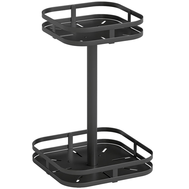 Rotating Spice Rack, 2-Tier, Metal, Black, Suction Feet