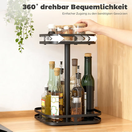 Rotating Spice Rack, 2-Tier, Metal, Black, Suction Feet