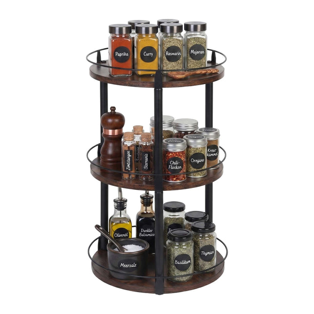 Rotating Spice Rack Carousel – 3-Tier Metal Organizer