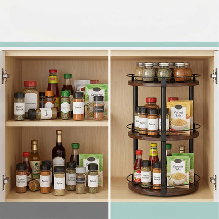 Rotating Spice Rack Carousel – 3-Tier Metal Organizer