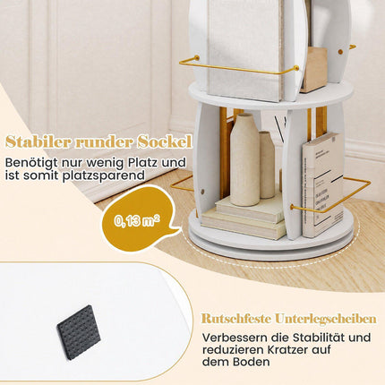 Rotating Wooden Bookshelf with Safety Bars, 40x40x128.5 cm, White