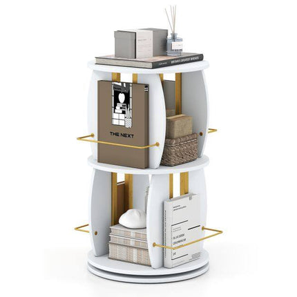 Rotating Wooden Bookshelf with Safety Rail, 40x40x66 cm, White