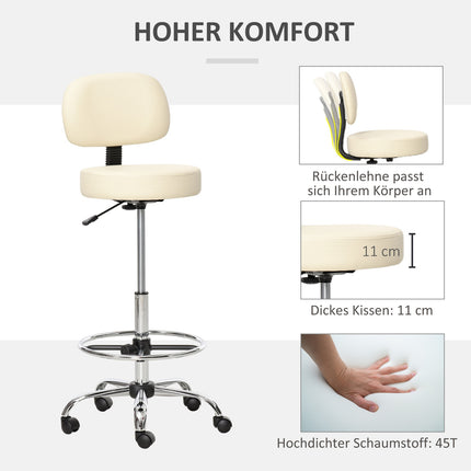Adjustable beige PU stool with backrest - 56x57x104-127cm
