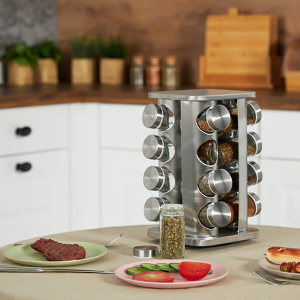 Rotating spice carousel with 16 glasses
