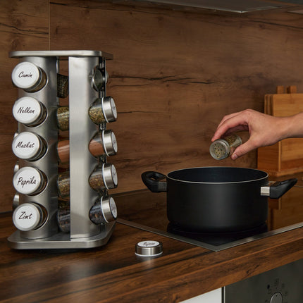 Rotating spice carousel with 20 glasses