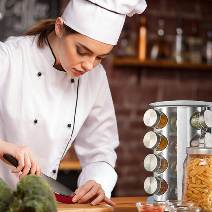 Rotating spice rack with 16 spice jars