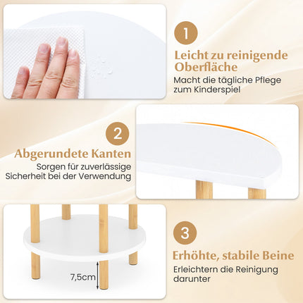 Round Bamboo Nesting Tables Set, 3-Tier, White/Natural