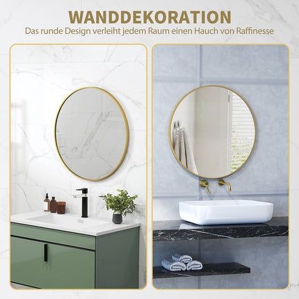 Round Bathroom Mirror, 70x70 cm, Gold Frame, Safety Glass