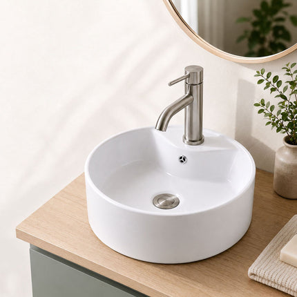 Round Ceramic Countertop Washbasin with Overflow, 41 cm