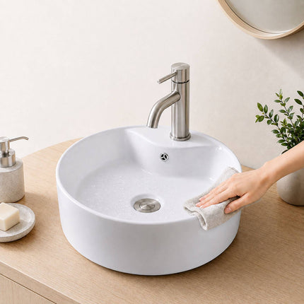 Round Ceramic Countertop Washbasin with Overflow, 41 cm