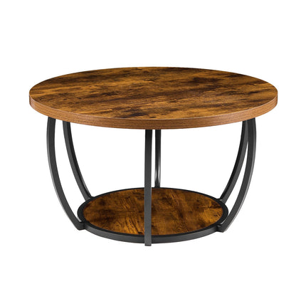 Round Coffee Table, 2-Tier Wood Top, Metal Frame, Brown