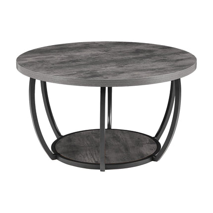 Round Coffee Table, 2-Tier Wood Top, Metal Frame, Grey