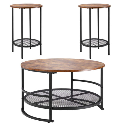 Round Coffee Table Set, 3-Piece, 80 cm, 2 Side Tables