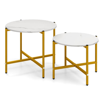 Round Coffee Table Set, Stackable, Metal Frame, White
