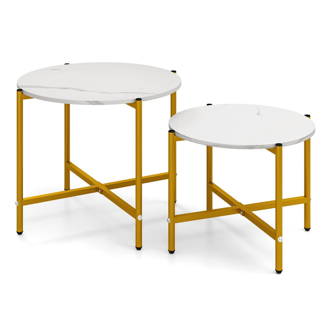 Round Coffee Table Set, Stackable, Metal Frame, White