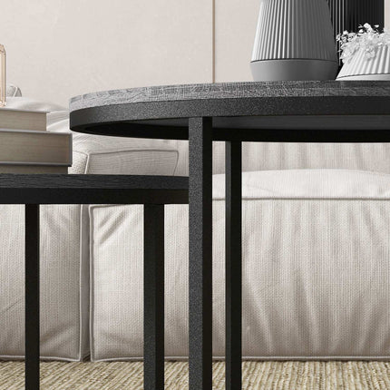 Round nesting coffee table, set of 2, black wood finish