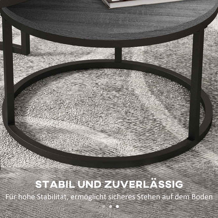 Round nesting coffee table, set of 2, black wood finish